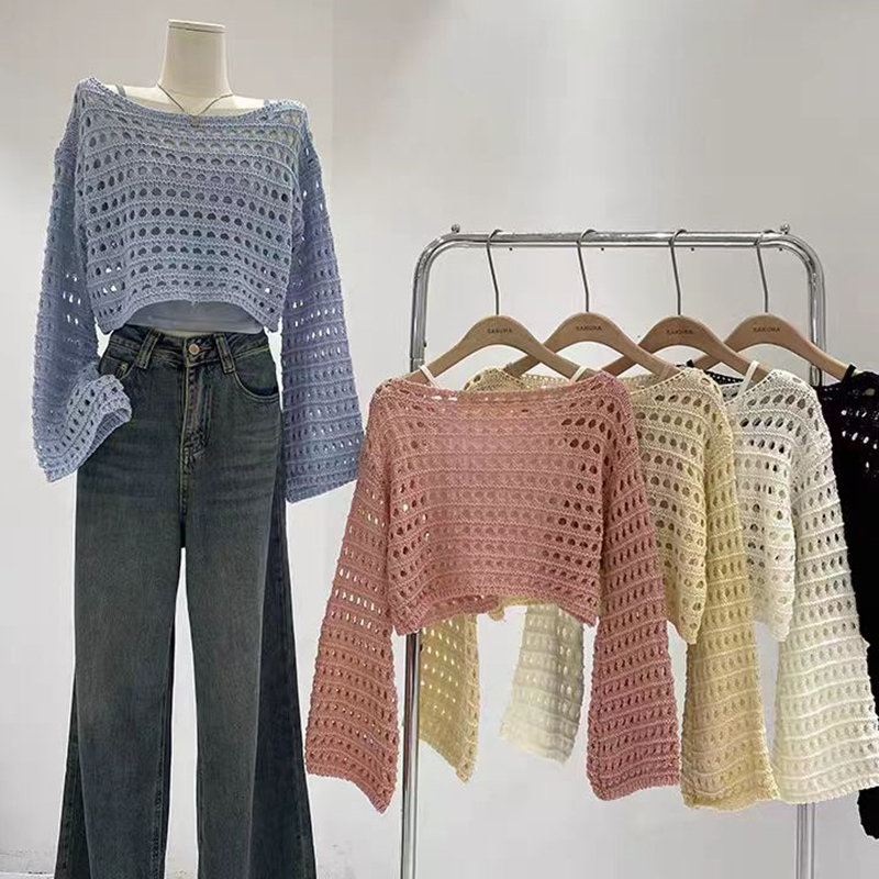 Long Sleeve Crochet Knit Top S - Kaftan Women Boho ulasan dan harga