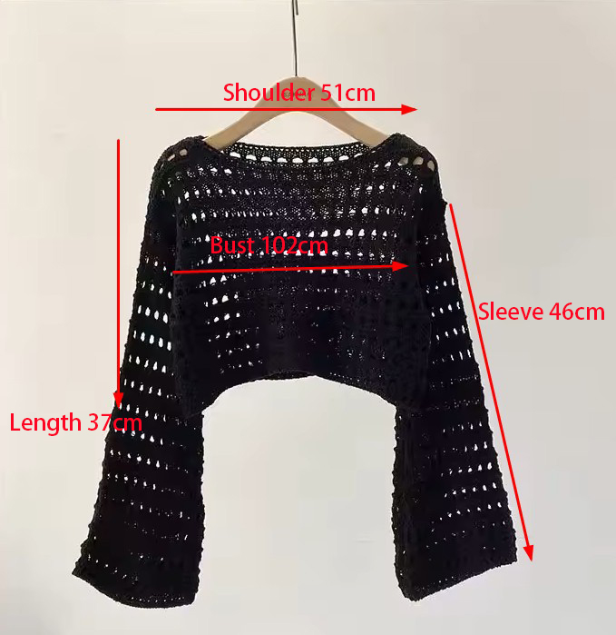 Long Sleeve Crochet Knit Top S - Kaftan Women Boho ulasan dan harga