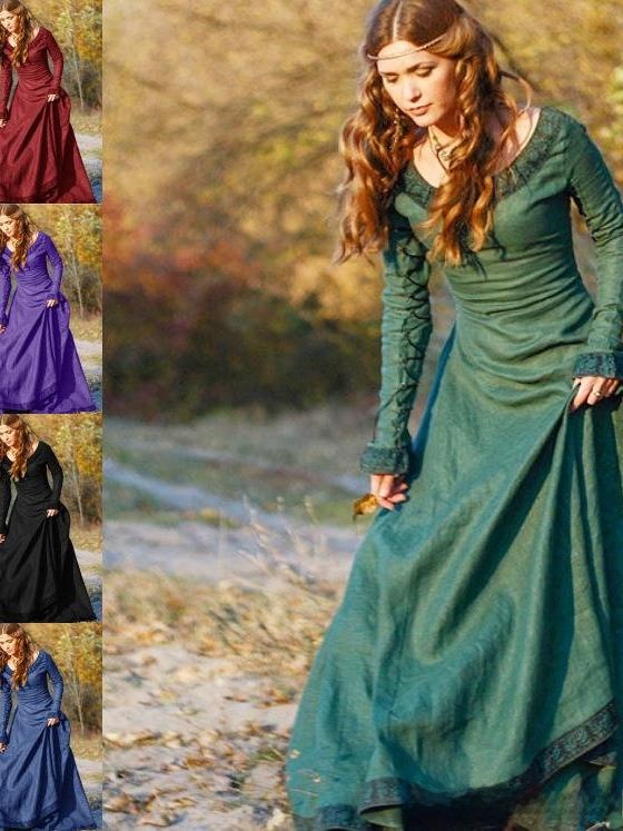 Retro Long Sleeve Women's Dres - Ethnic Dress Fashion Show ulasan dan harga